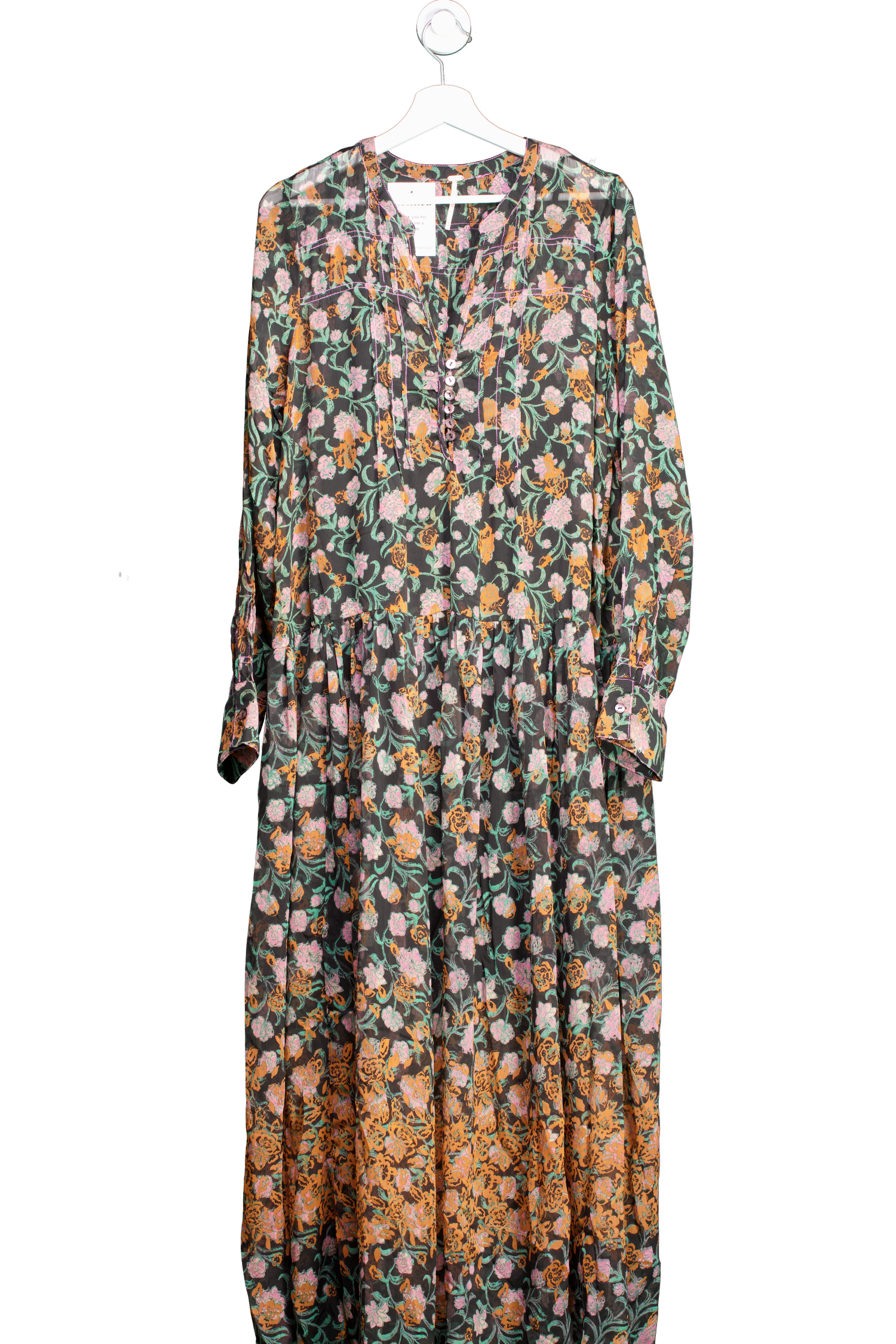 Free People Black See It Through lined floral Dress UK S