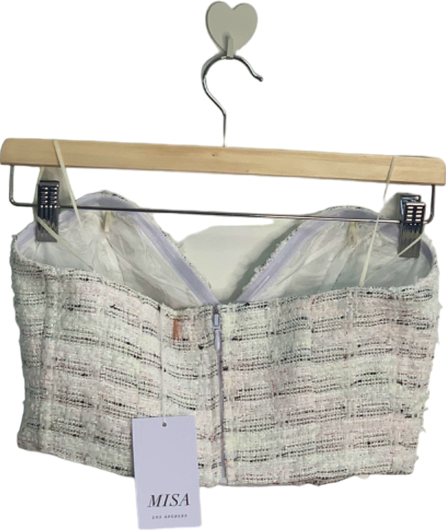 MISA White Check Tweed Strapless Top UK 6