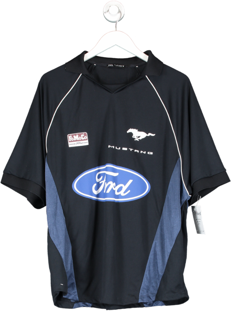 ZARA Black Sports Polo Shirt Ford Mustang UK L
