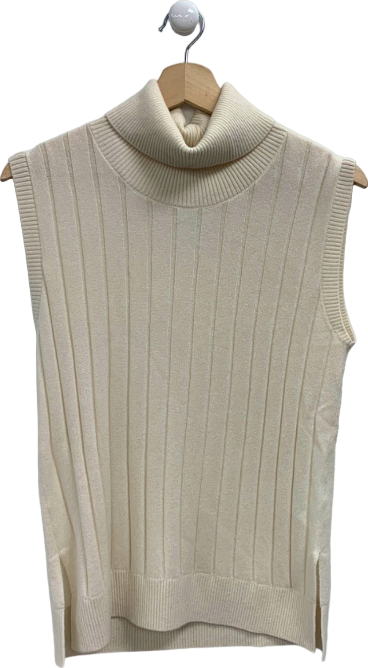 LilySilk Ivory Cashmere Sleeveless Roll Neck Top UK XS