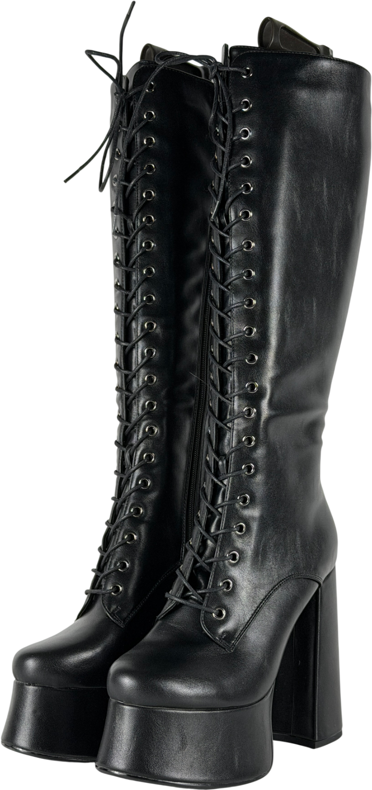 Perisis Black Chunky Heel Platform Knee High Lace Up Boots UK 5 EU 38 👠