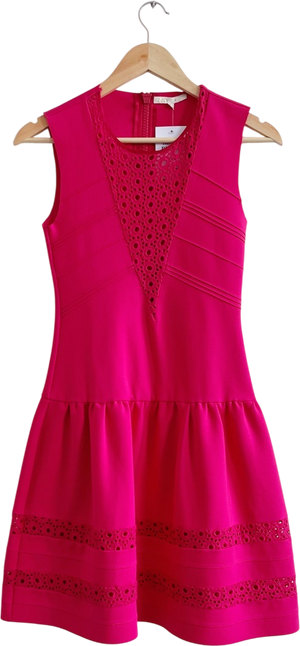 MAJE Pink Lace Detaill Drop Waisted Dress Sz1 UK 8
