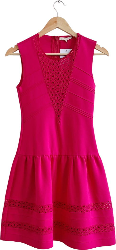 MAJE Pink Lace Detaill Drop Waisted Dress Sz1 UK 8