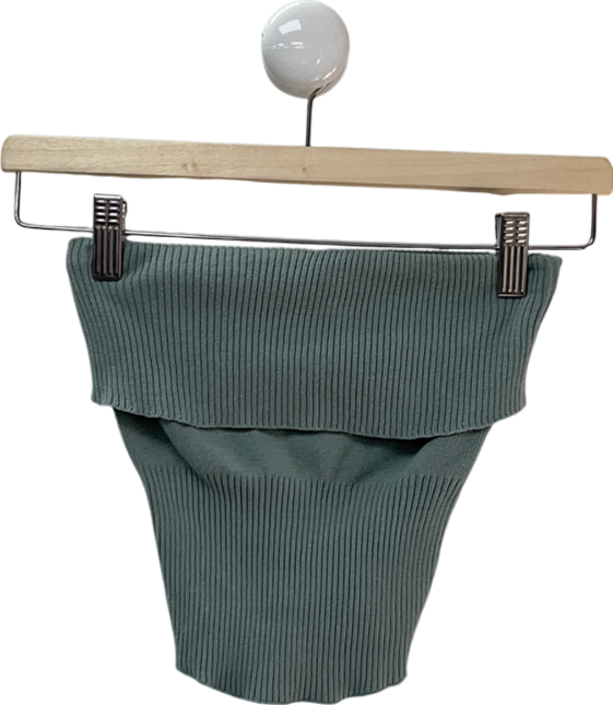 Bo + Tee Green Bandeau Fold Over Ribbed Top UK XS