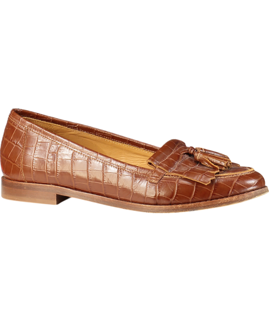 Sezane Brown Les Souliers Leather Croc Effect Loafers UK 8 EU 41 👠