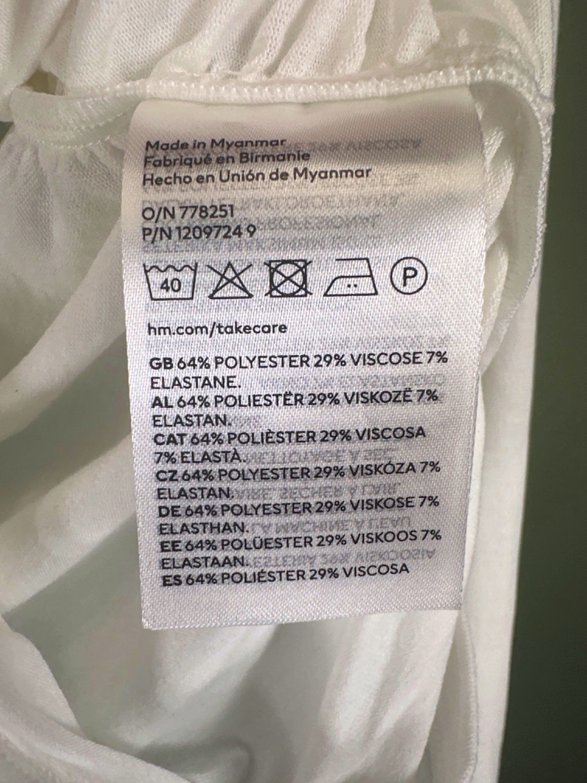 H&M White Long Sleeve Top with Twist Detail UK XS