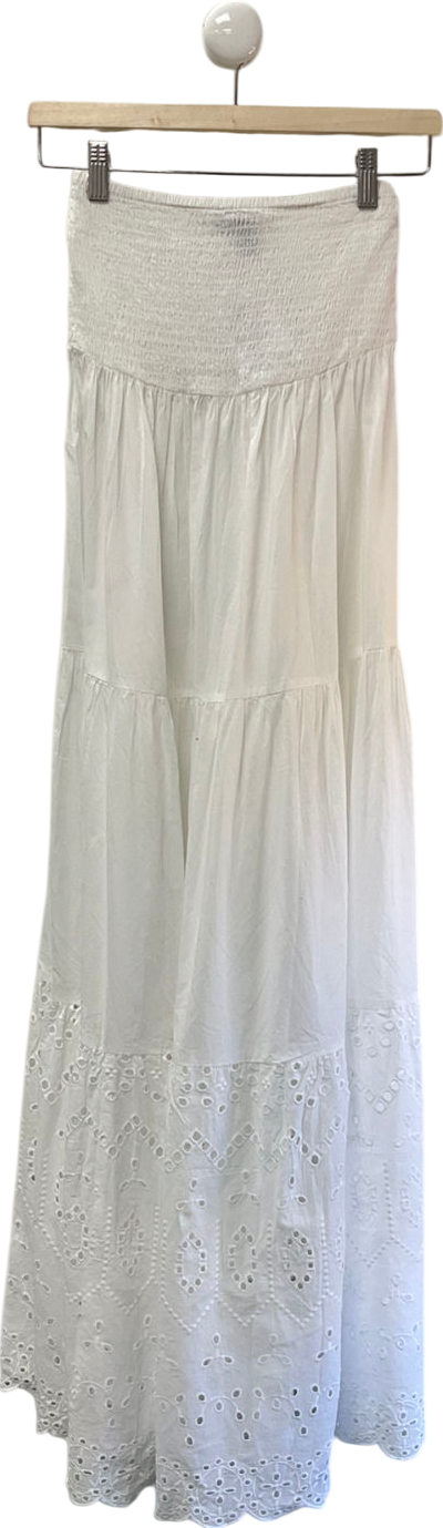 New Look Gini London White Tiered Lace Embroidered Maxi Skirt UK S