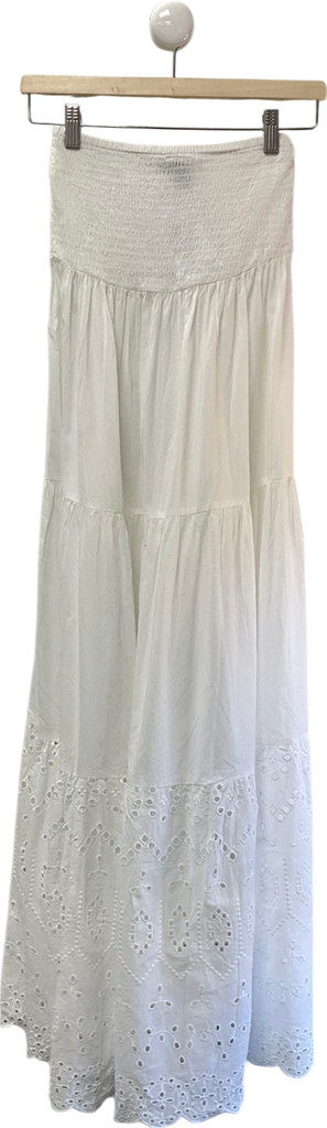 New Look Gini London White Tiered Lace Embroidered Maxi Skirt UK S