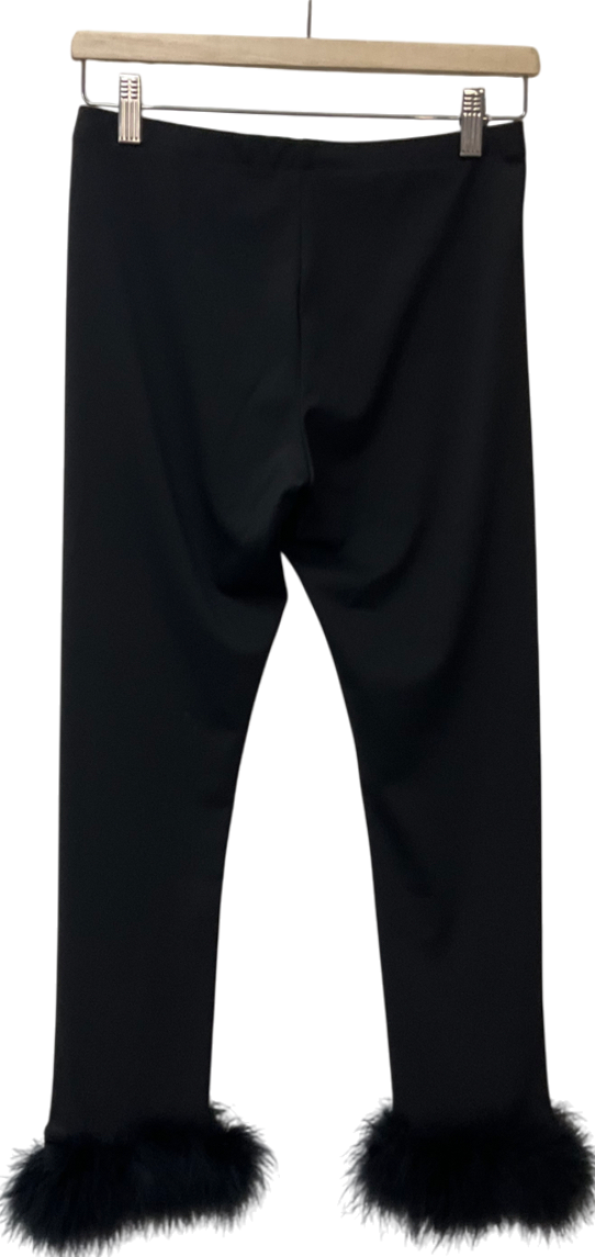 Black Feather Trim Knit Leggings UK S