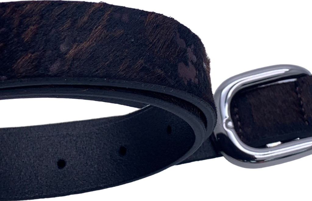 pearled ivory Brown Pony Hair Leather Belt UK S/M