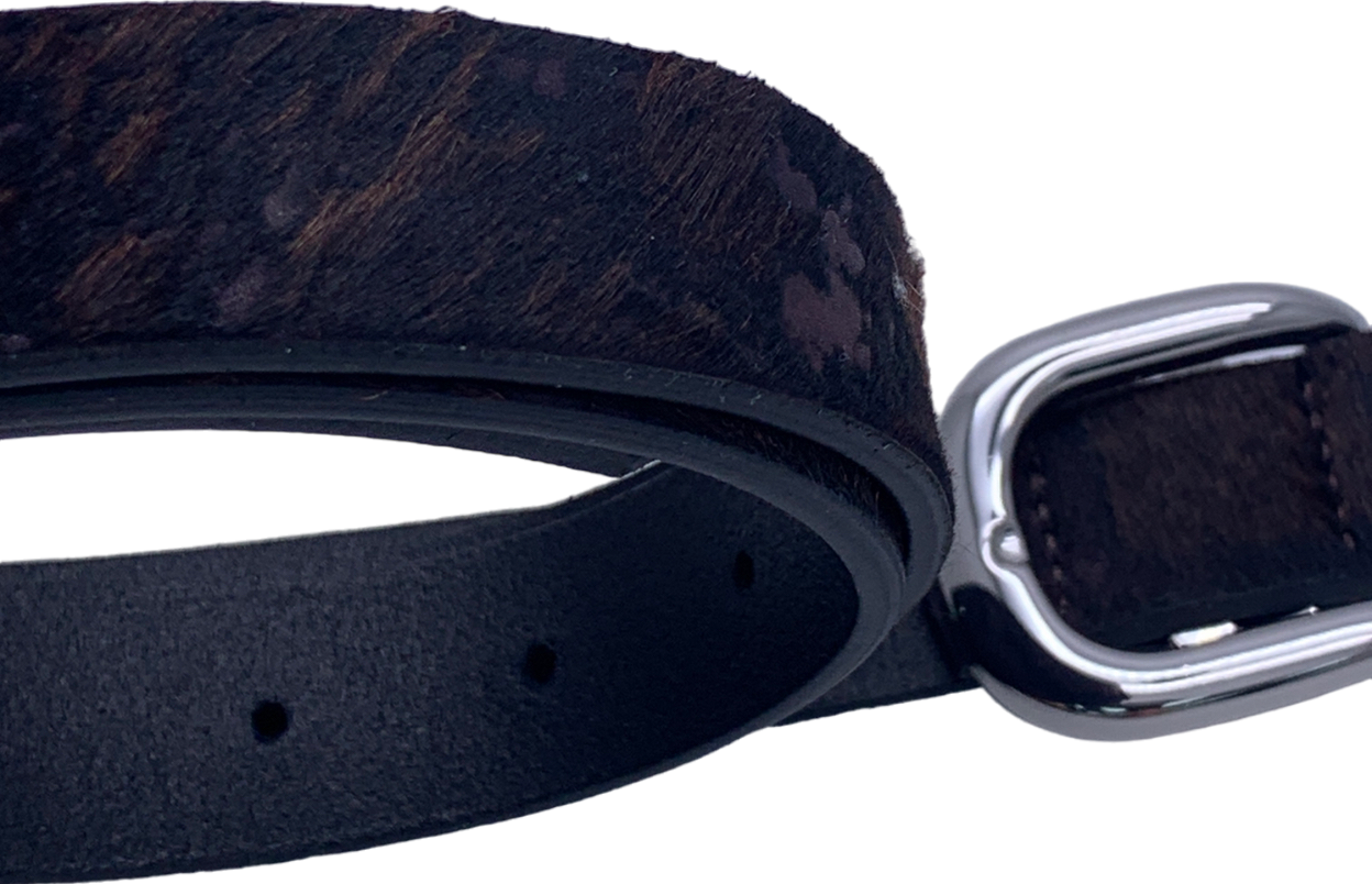 pearled ivory Brown Pony Hair Leather Belt UK S/M