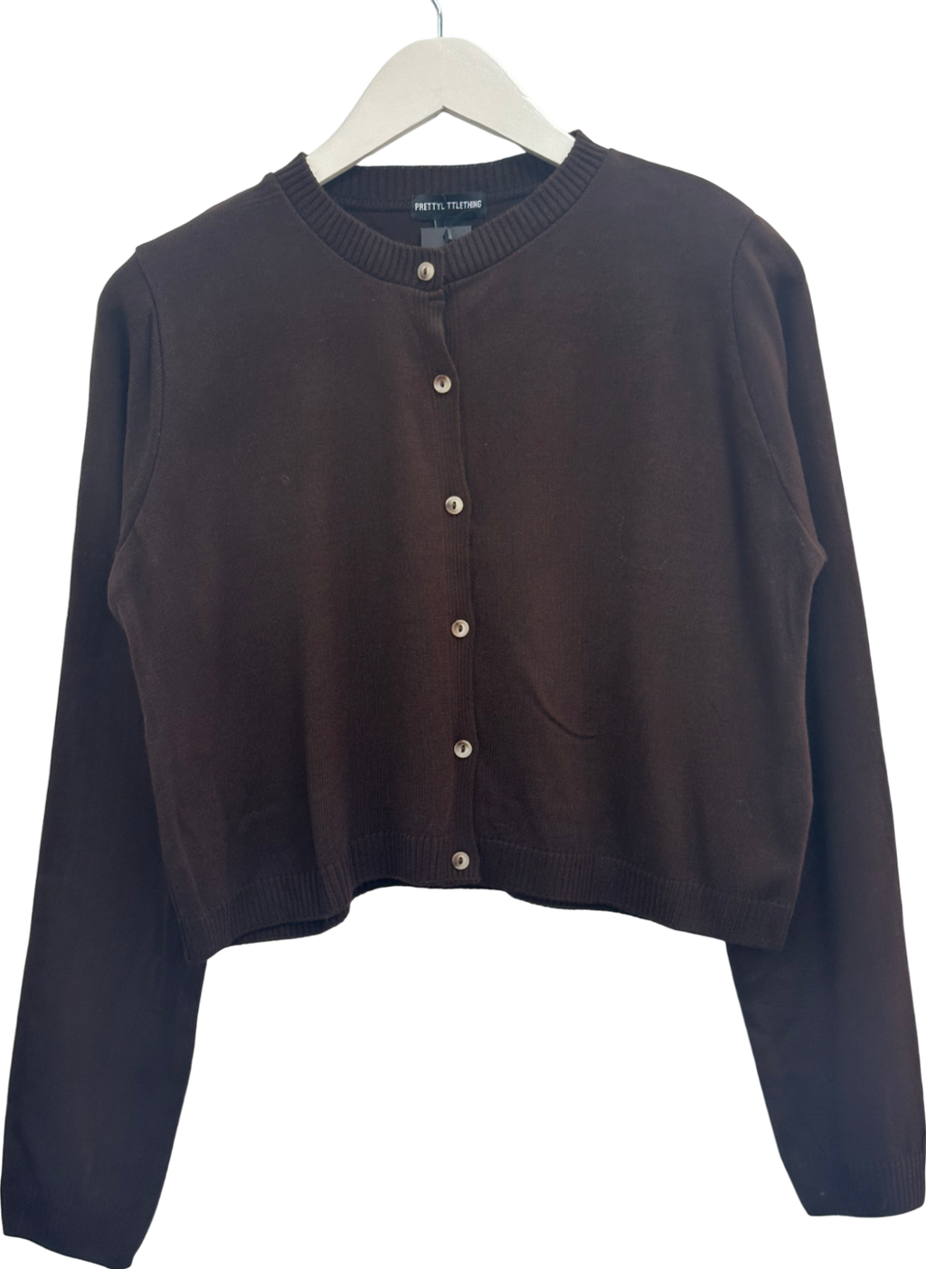 PrettyLittleThing Brown Chocolate Basic Fine Knit Button Up Cardigan UK M