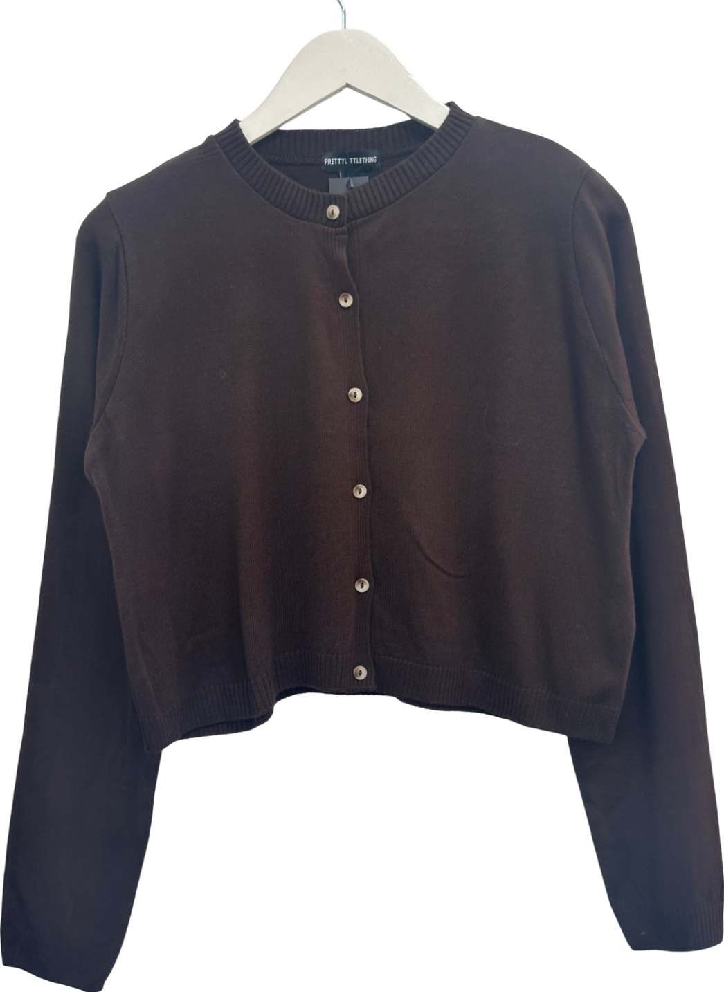 PrettyLittleThing Brown Chocolate Basic Fine Knit Button Up Cardigan UK M
