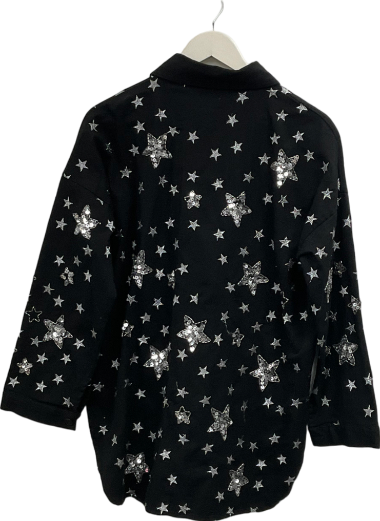 Topshop Black Embroidered And Embellished Star Shirt UK 6