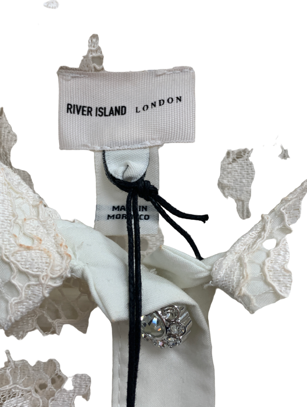 River Island White Lace Puff Sleeve Shirt UK 8