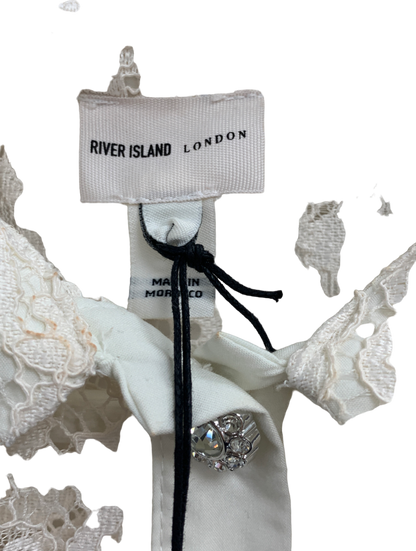 River Island White Lace Puff Sleeve Shirt UK 8