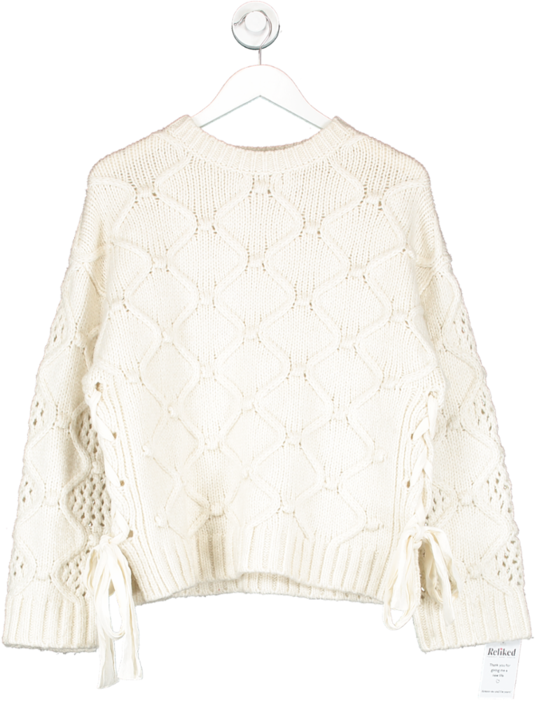 Mint Velvet Cream Cable Knit Jumper With Lace Up Side UK S