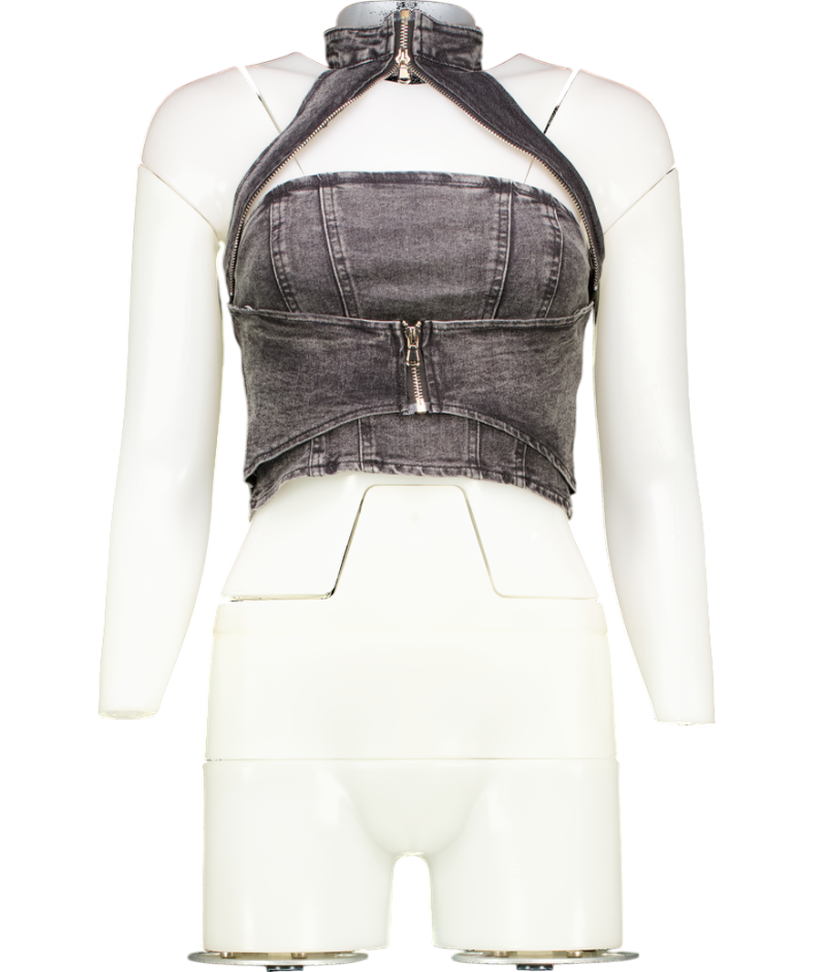 Meimeifushi Grey Denim Halterneck Crop Top UK M