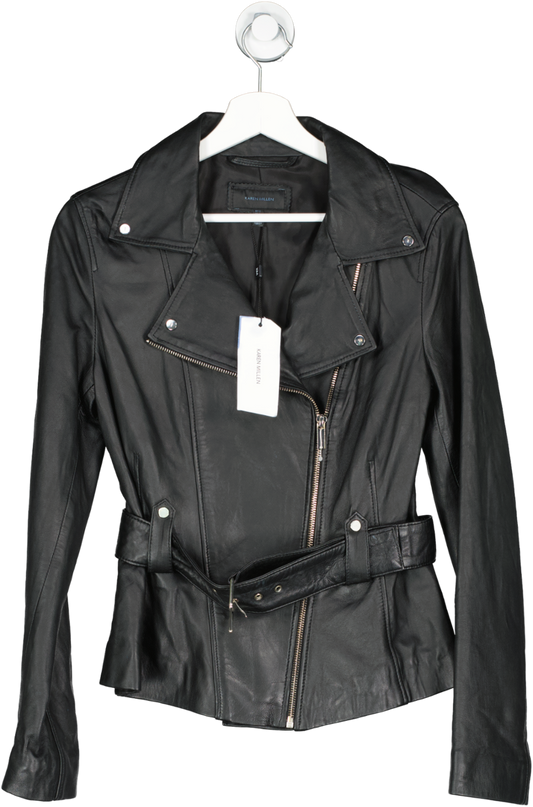 Karen Millen Black Leather Belted Biker Jacket UK 12