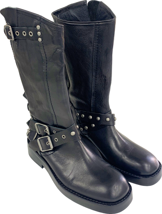 We The Free Black Studded Leather Boots UK 6