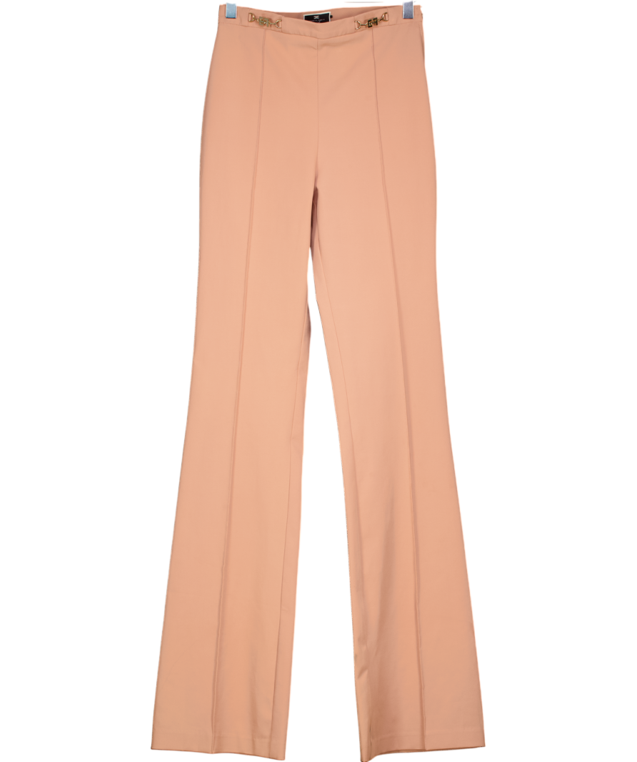 Elisabetta Franchi Pink High Waist Flare Seam detail Trousers UK 8