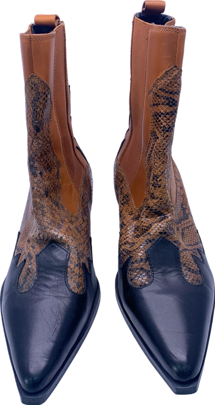 Brown and Black Snake Print Cowboy Boots UK 9