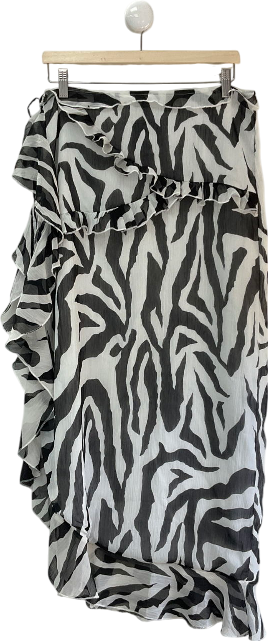 PrettyLittleThing White Black Zebra Print Tie Up Mini Skirt UK 12