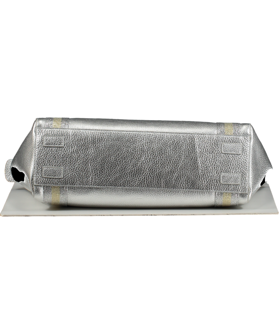 Meg & Bee Metallic Silver London Mini Slouchy Leather Tote Bag e