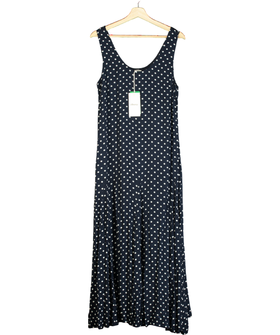 Albaray Blue Spot Godet Maxi Dress, Navy/white UK 12