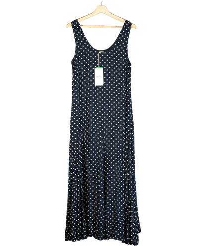 Albaray Blue Spot Godet Maxi Dress, Navy/white UK 12