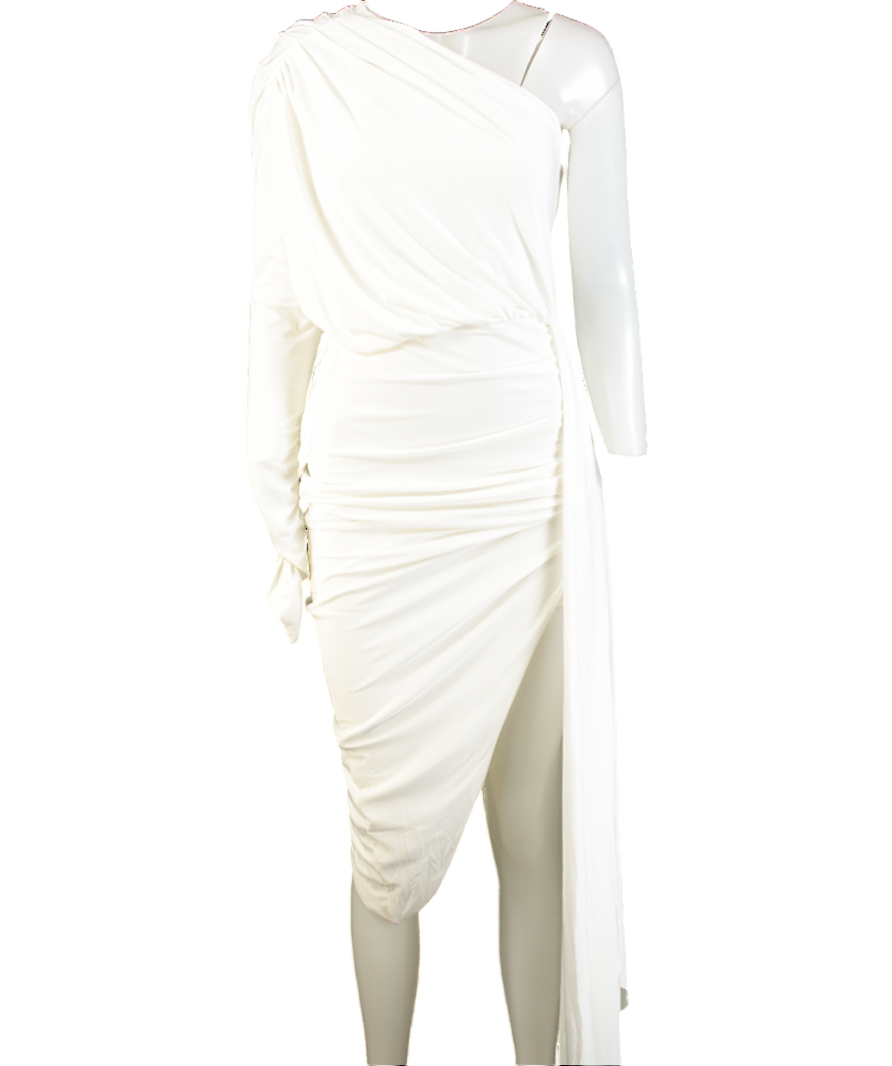Club L White Ruched One Shoulder Midi Dress UK 10