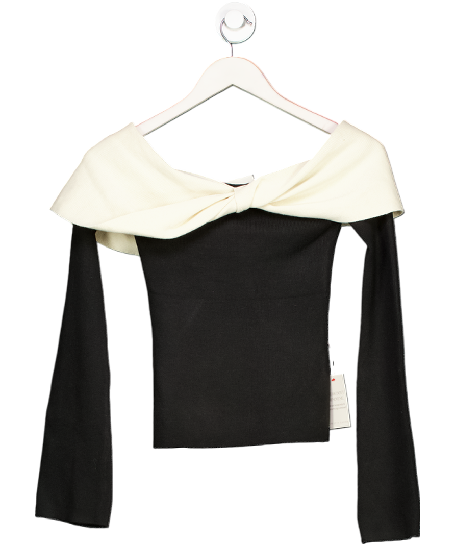 PRETTY LAVISH Black Ema Twist Bardot Knit Top UK XS