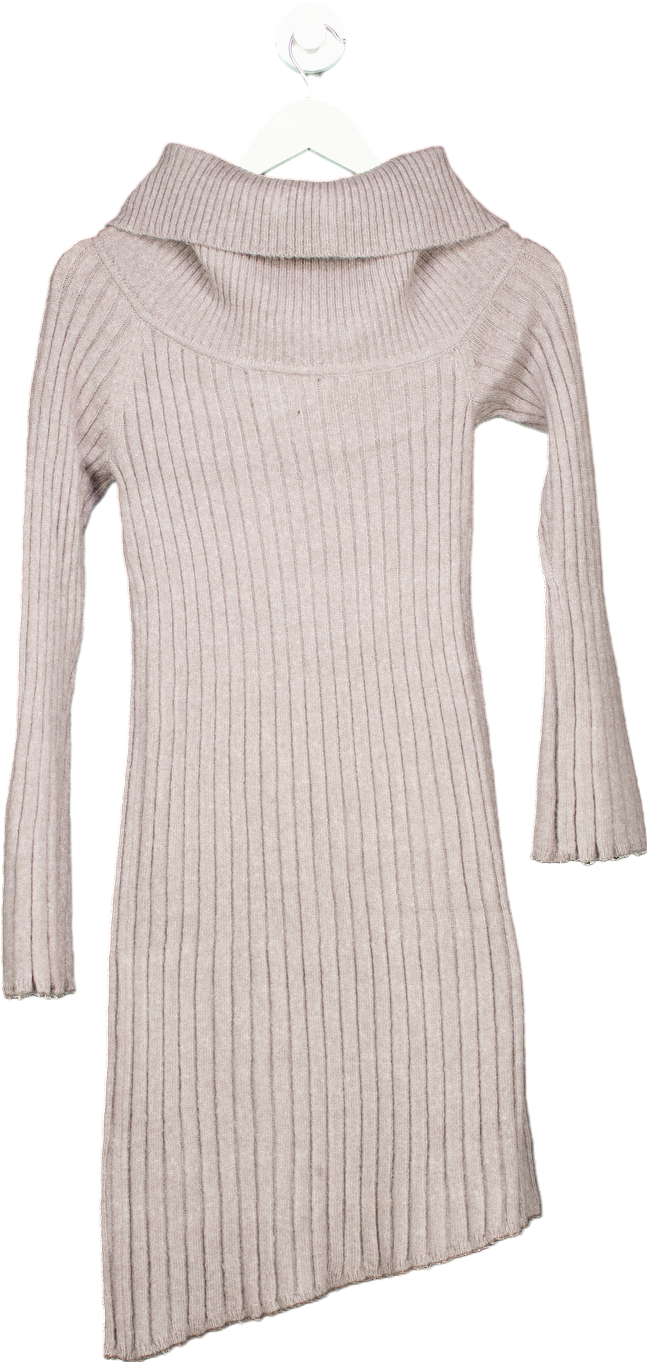 House of Sunny Grey Mini Rib Dress with Off Shoulder Neck UK 10