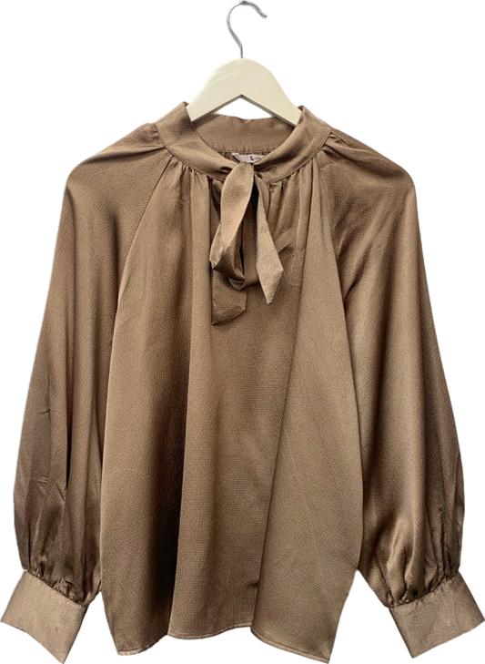 Tu Brown Tie Neck Blouse UK 18