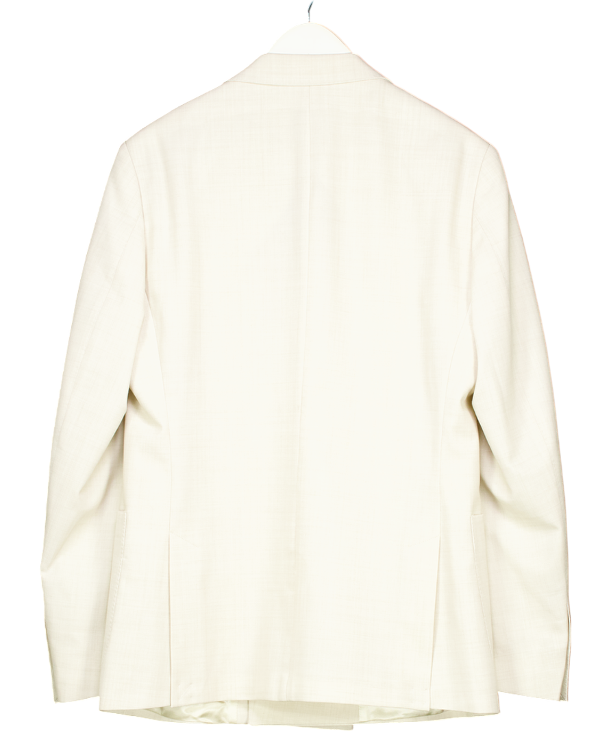 REISS Beige Slim Fit Double Breasted Wool Blend Blazer In Stone UK 38" CHEST