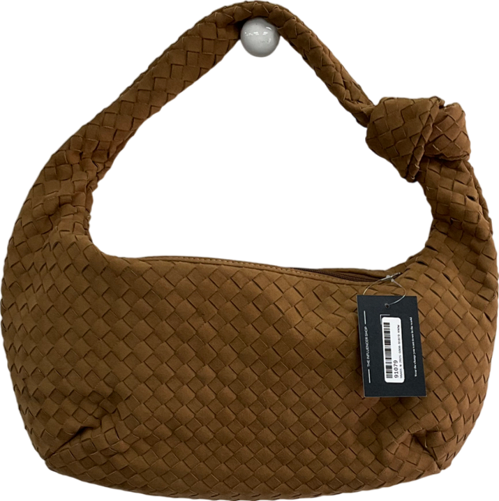 Brown Suede Woven Shoulder Bag