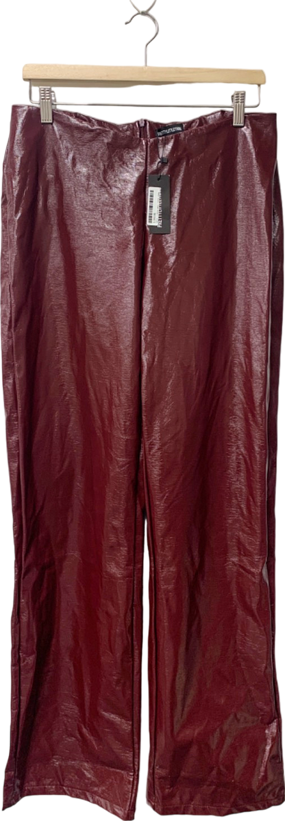 PrettyLittleThing Burgundy Faux Leather Trousers UK 10