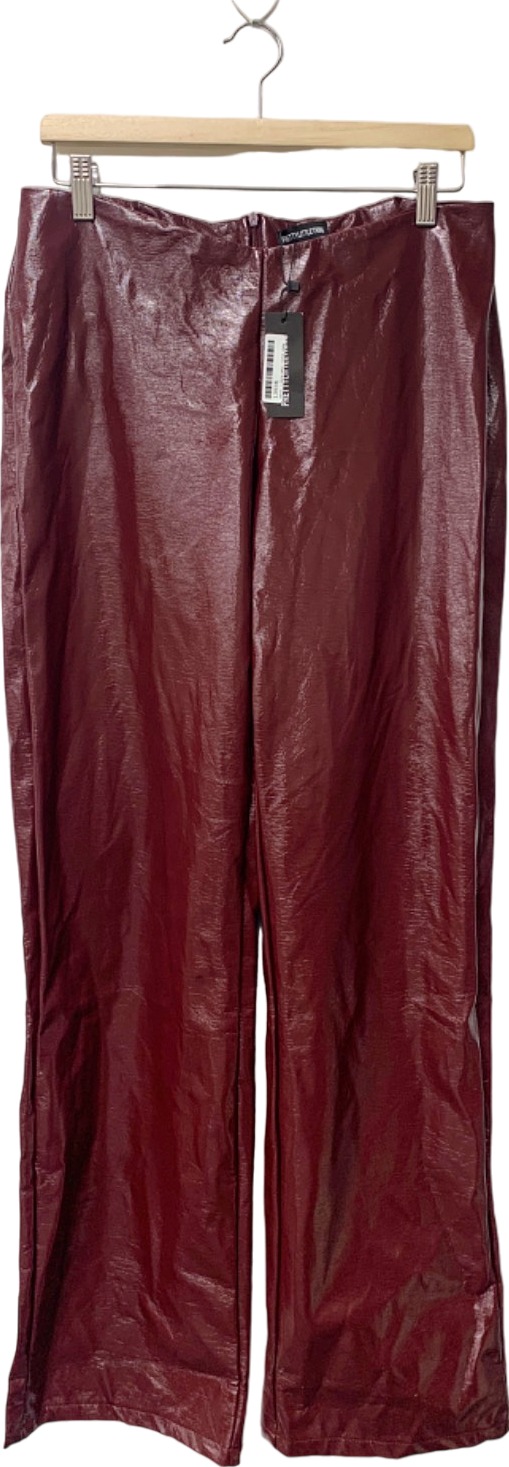 PrettyLittleThing Burgundy Faux Leather Trousers UK 10