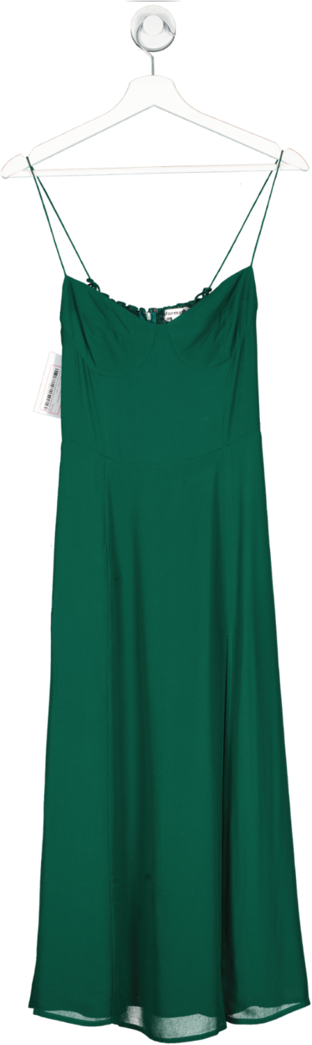 Reformation Green Rosehip Pleated Midi Dress UK 8