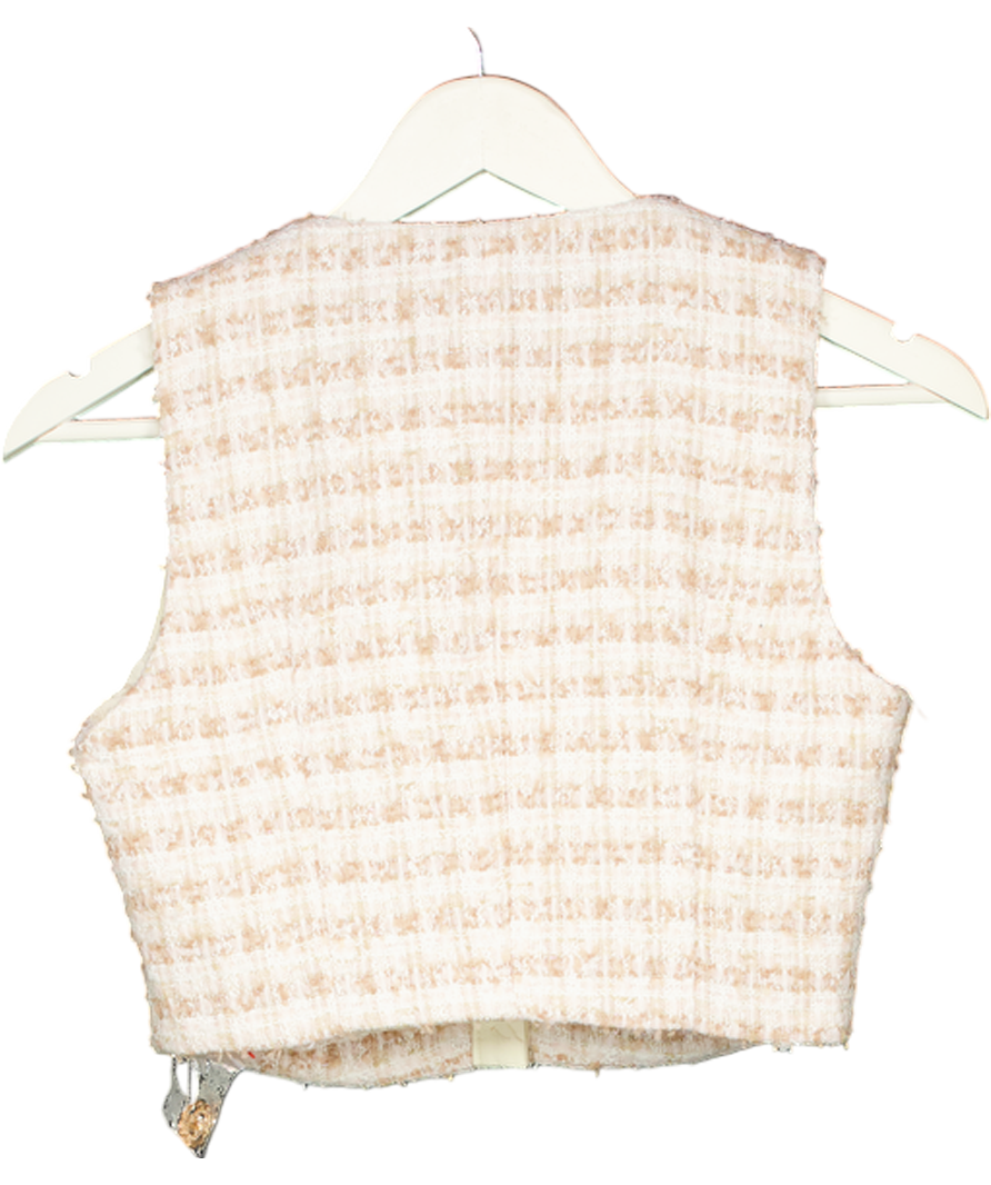 Flossy by Freddy Beige The Coco Top Boucle Check Cropped Waistcoat UK XS