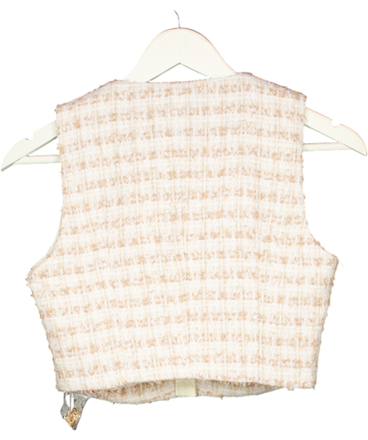 Flossy by Freddy Beige The Coco Top Boucle Check Cropped Waistcoat UK XS