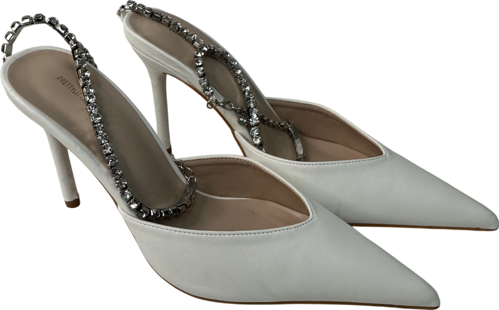 PrettyLittleThing White Heels With Dimante Strap UK 5 EU 38 👠
