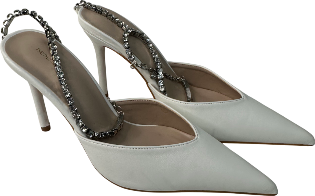 PrettyLittleThing White Heels With Dimante Strap UK 5 EU 38 👠