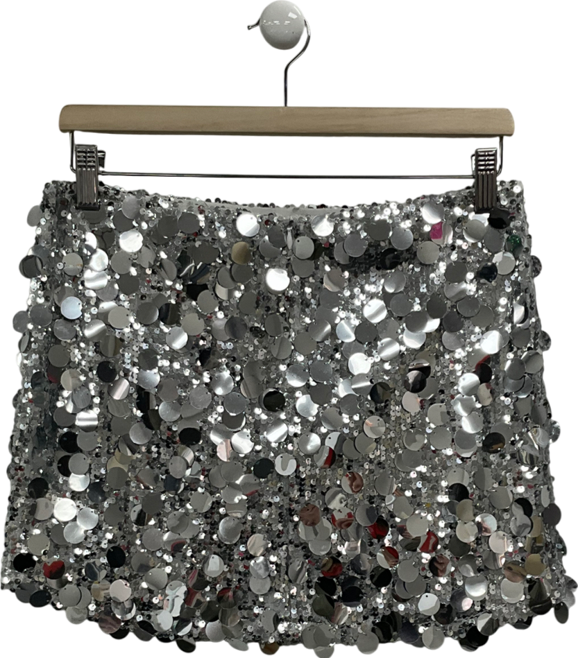 White Fox Metallic Disco Fever Sequin Mini Skirt UK M