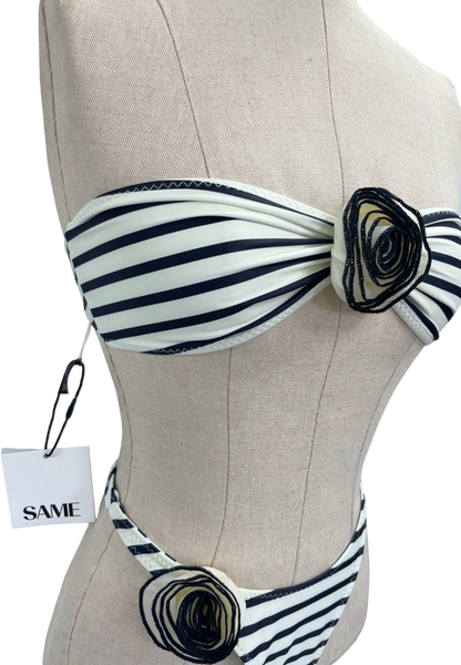 SAME LOS ANGELES Black/White Striped Bikini Set UK S