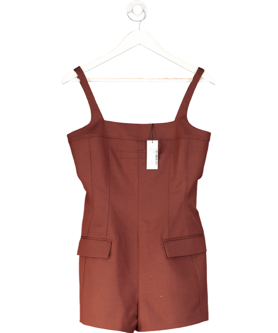 Karen Millen Chocolate Brown Wool Blend Tailored Playsuit UK 10
