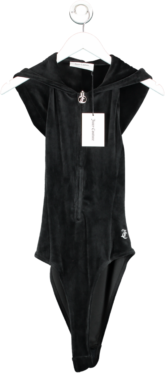 Juicy Couture Black Backless Hooded Velour Bodysuit UK S