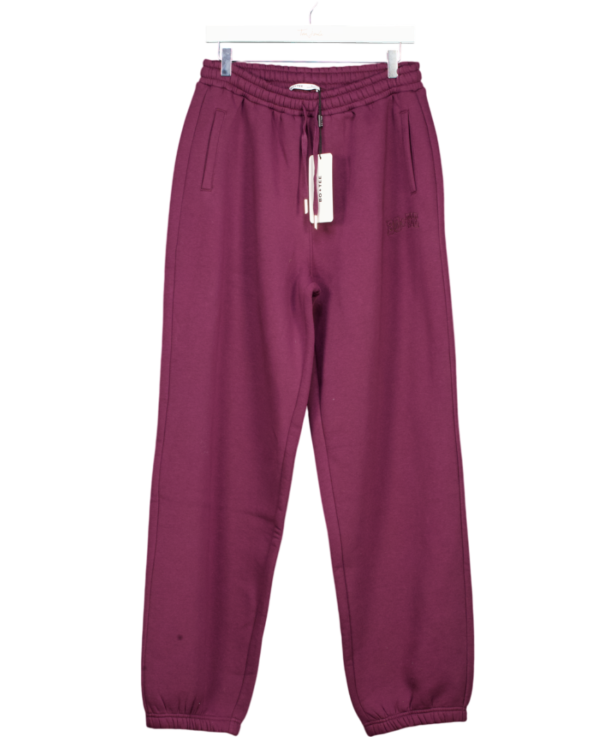 Bo + Tee Purple Brushed Cotton Jersey Mid-rise Relaxed Joggers In Burgundy UK M