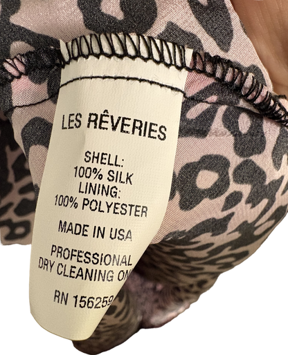 Les Reveries Leopard Pink Silk Crepe De Chine Maxi Dress UK 10