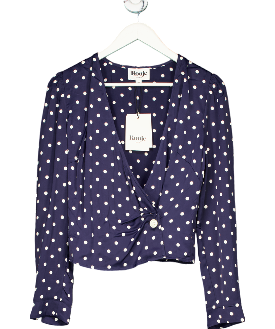 Rouje Paris Blue polka dot Tressie Long Sleeve Wrap Blouse UK 6